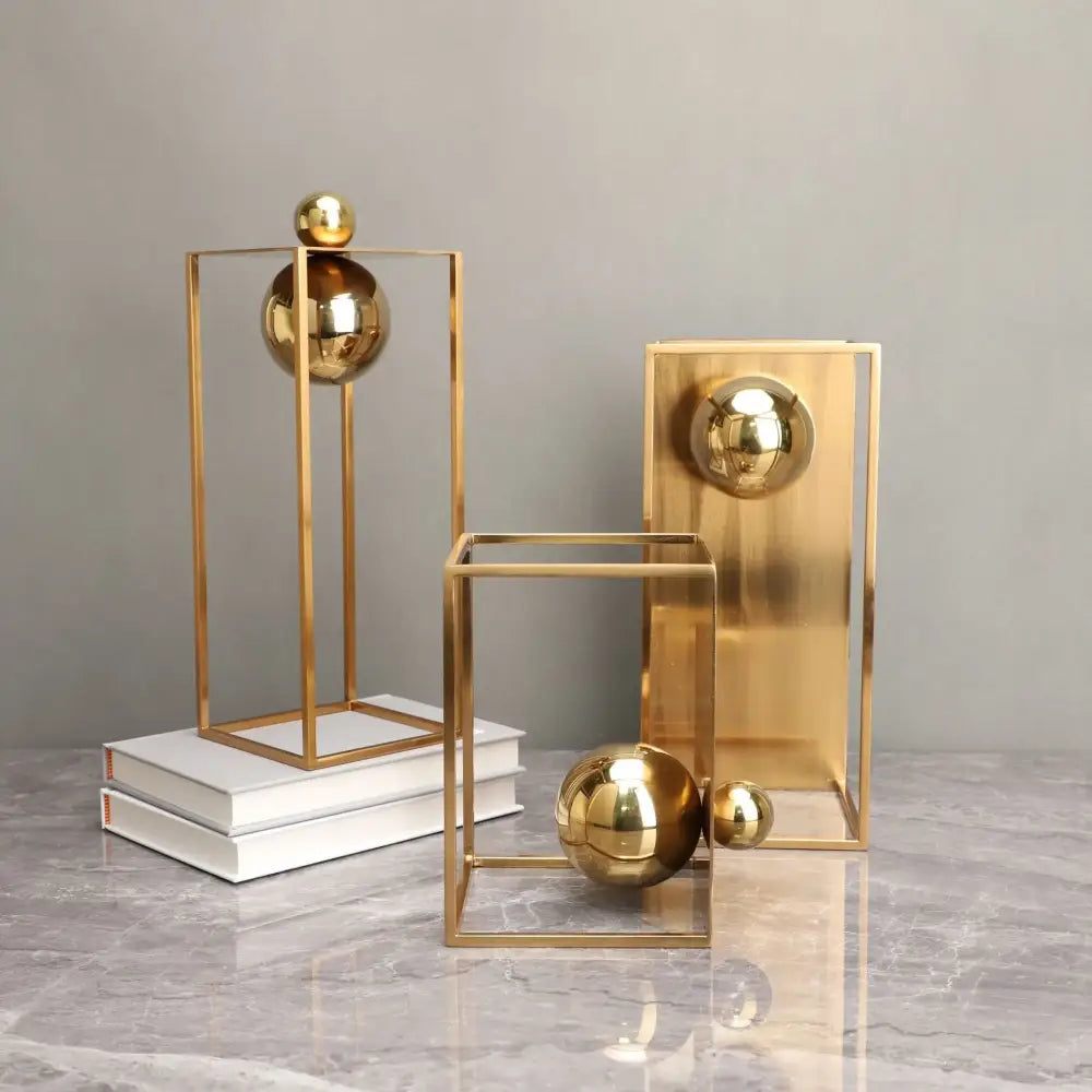 Modern geometric gold frame decorative figurines living room sculptures