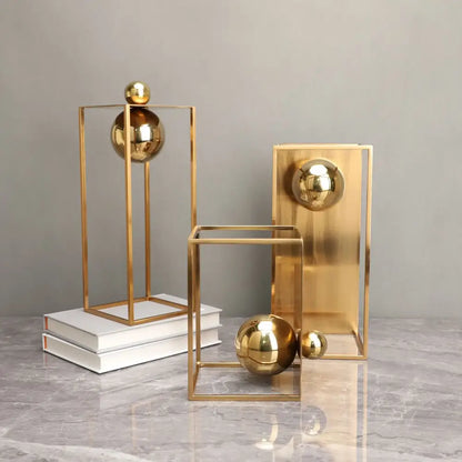 Modern geometric gold frame decorative figurines living room sculptures
