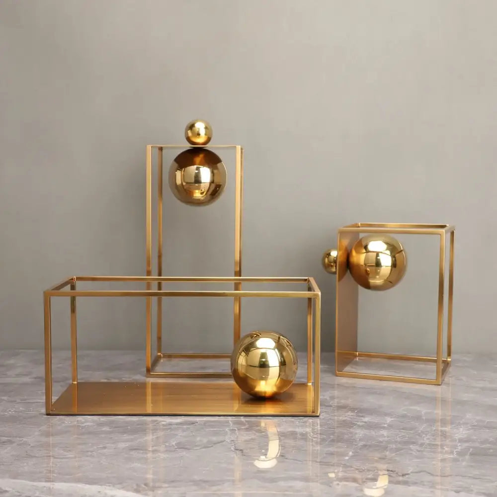 Modern geometric gold frame decorative figurines living room sculptures