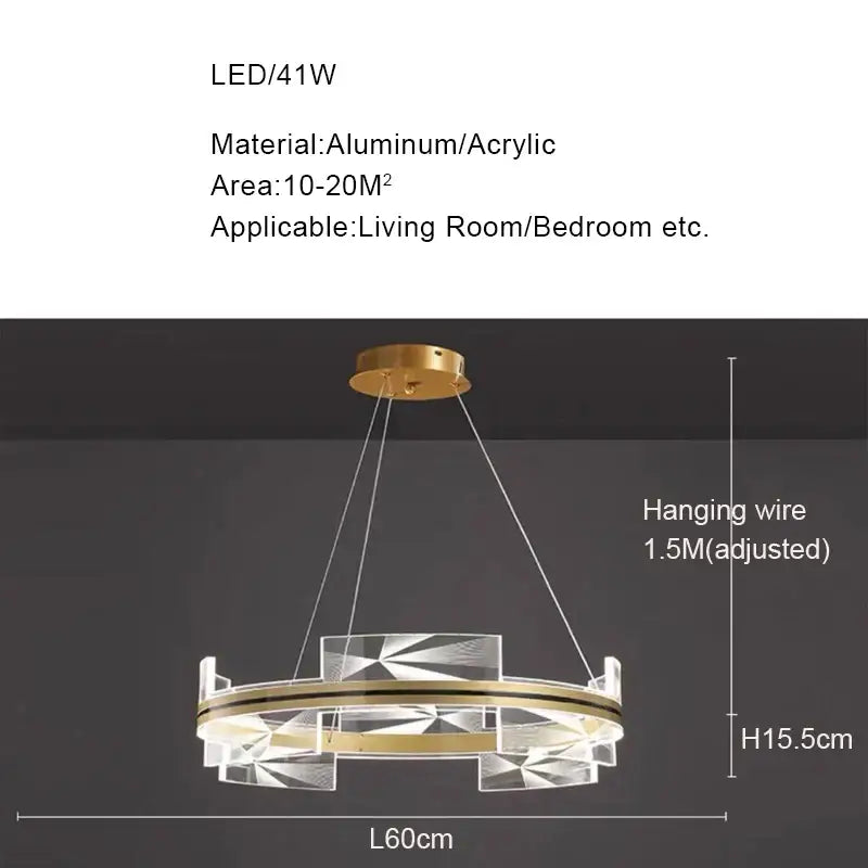 Modern geometric gold led pendant lights dining room crystal decor
