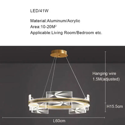 Modern geometric gold led pendant lights dining room crystal decor