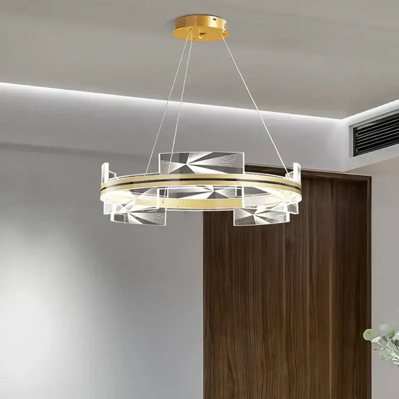 Modern geometric gold led pendant lights dining room crystal decor