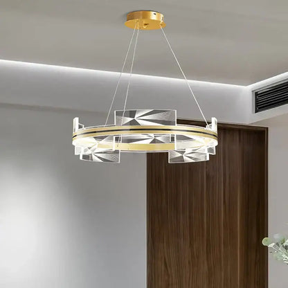 Modern geometric gold led pendant lights dining room crystal decor