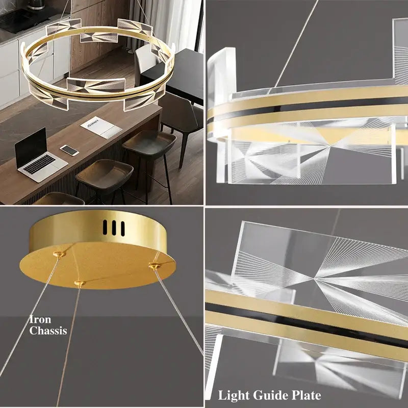 Modern geometric gold led pendant lights dining room crystal decor