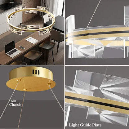 Modern geometric gold led pendant lights dining room crystal decor