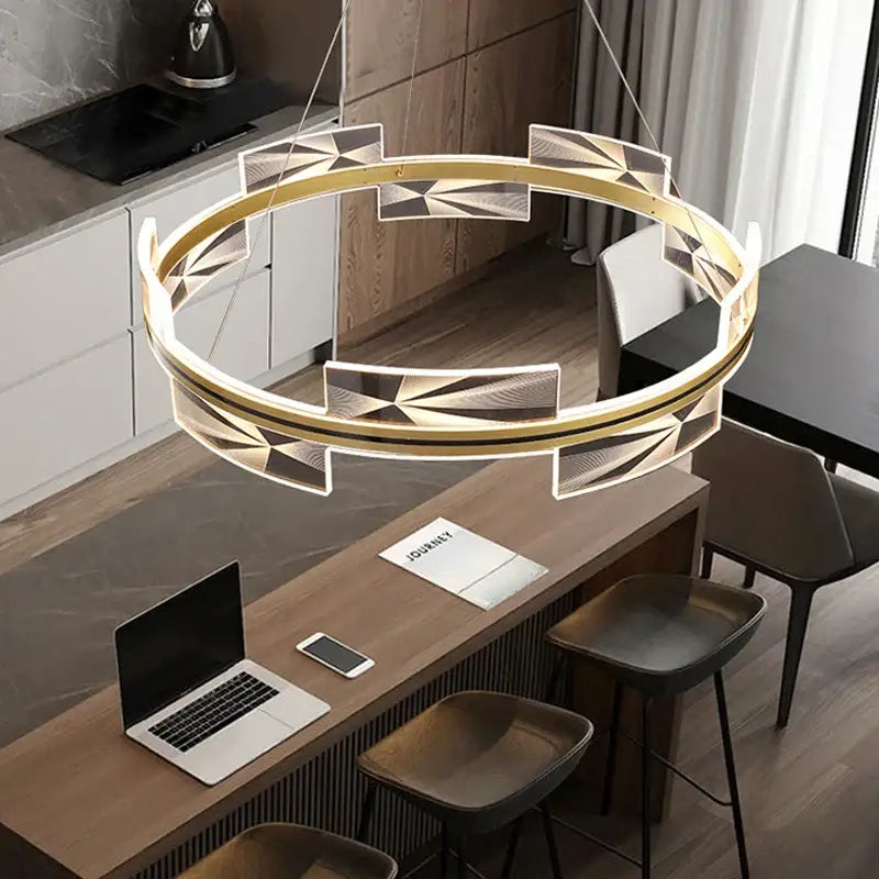 Modern geometric gold led pendant lights dining room crystal decor