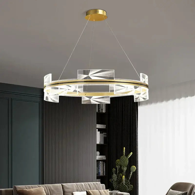 Modern geometric gold led pendant lights dining room crystal decor