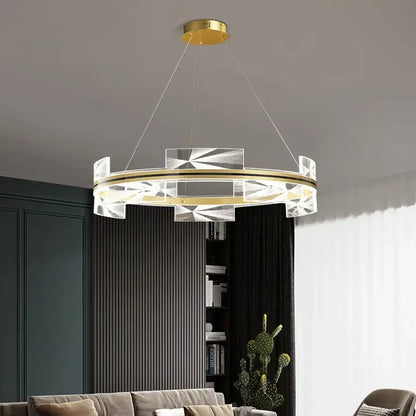 Modern geometric gold led pendant lights dining room crystal decor