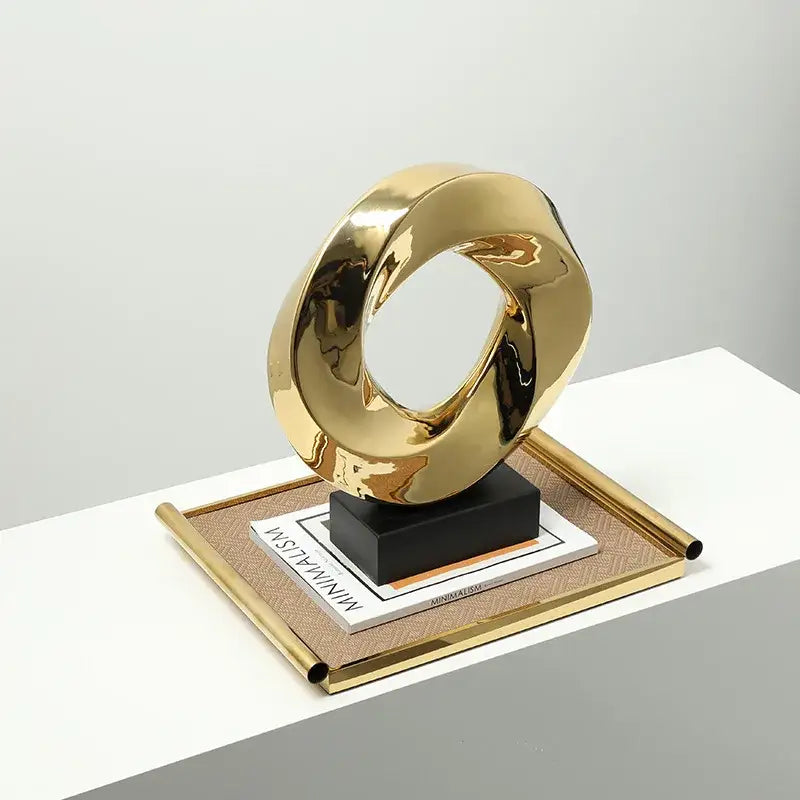 Modern geometric gold ring hollow sculpture living room decor