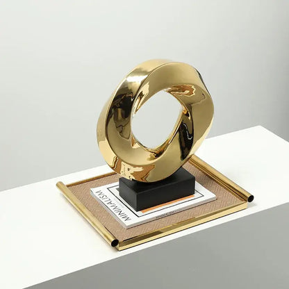 Modern geometric gold ring hollow sculpture living room decor