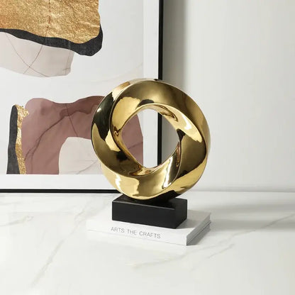 Modern geometric gold ring hollow sculpture living room decor
