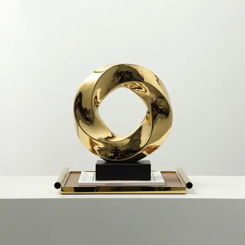 Modern geometric gold ring hollow sculpture living room decor