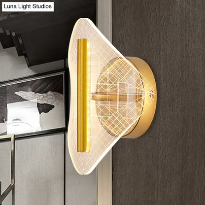 Modern geometric gold sconce light – living room grid pattern