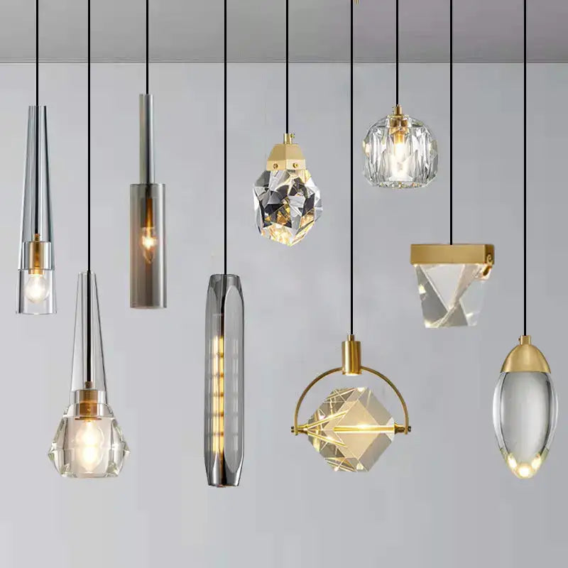 Modern geometric gold & silver crystal led pendant lights dining room