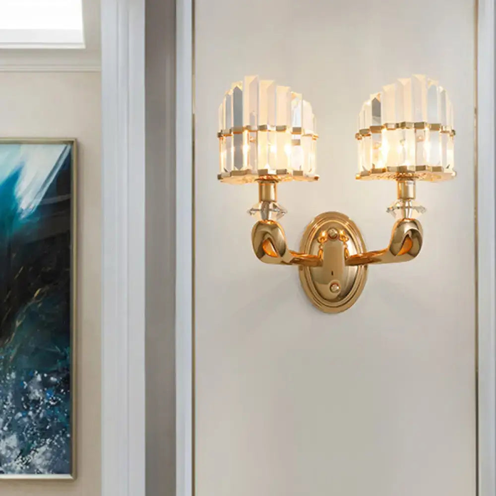 Modern geometric gold wall lamp crystal living room sconce
