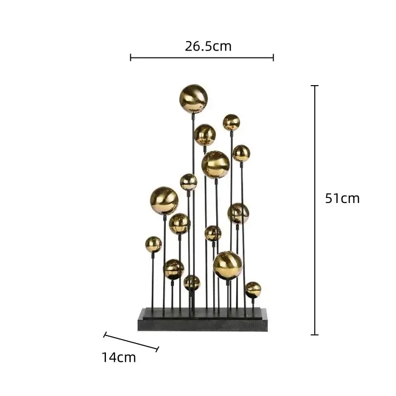 Modern geometric golden ball sculpture living room metal decor