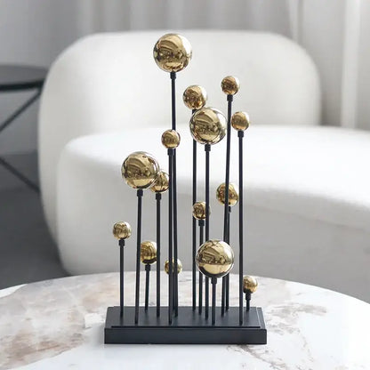 Modern geometric golden ball sculpture living room metal decor