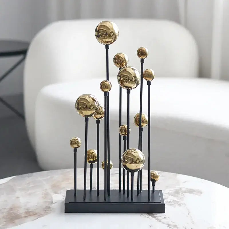 Modern geometric golden ball sculpture living room metal decor