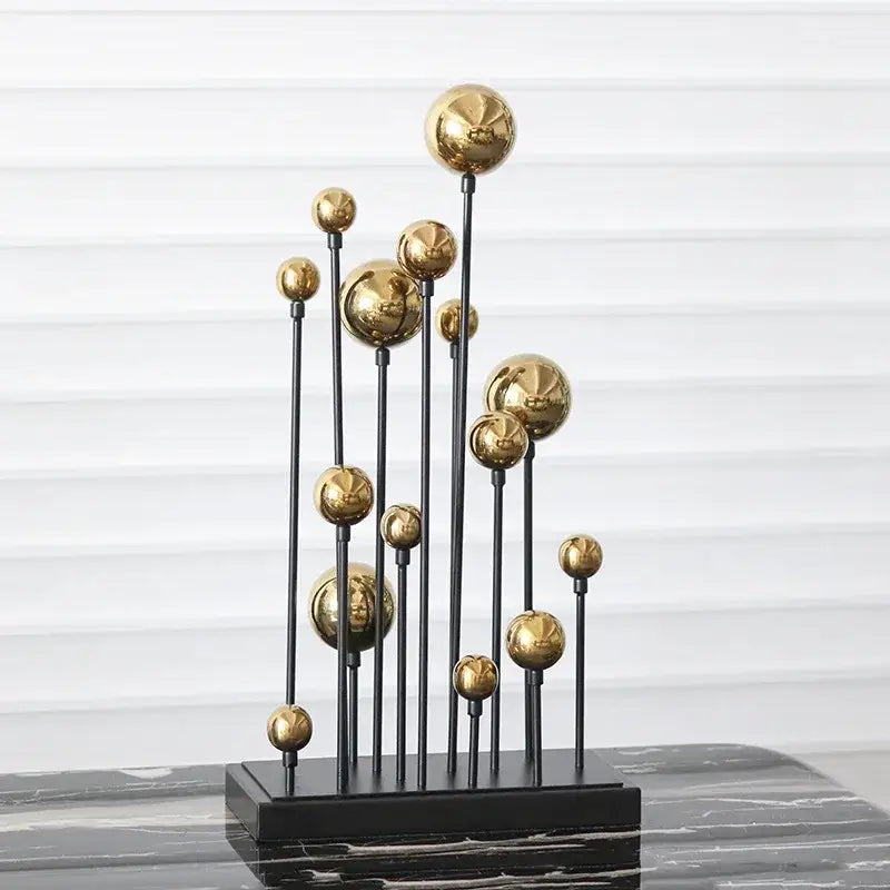 Modern geometric golden ball sculpture living room metal decor