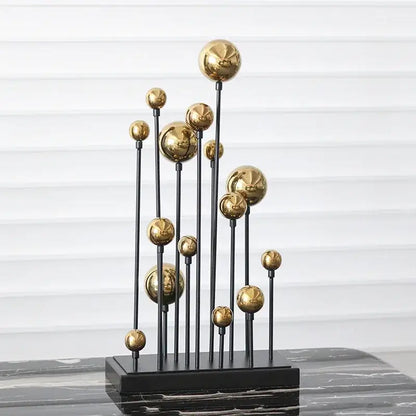 Modern geometric golden ball sculpture living room metal decor