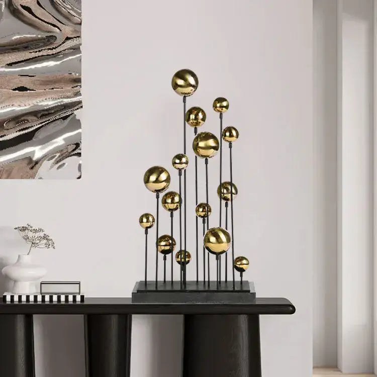 Modern geometric golden ball sculpture living room metal decor