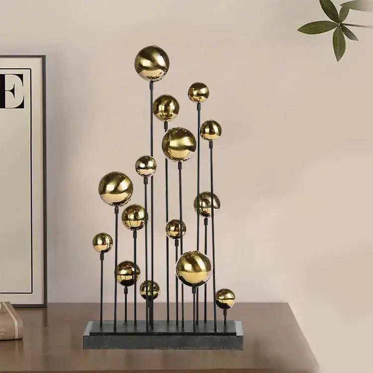 Modern geometric golden ball sculpture living room metal decor