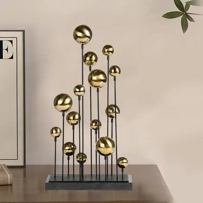 Modern geometric golden ball sculpture living room metal decor