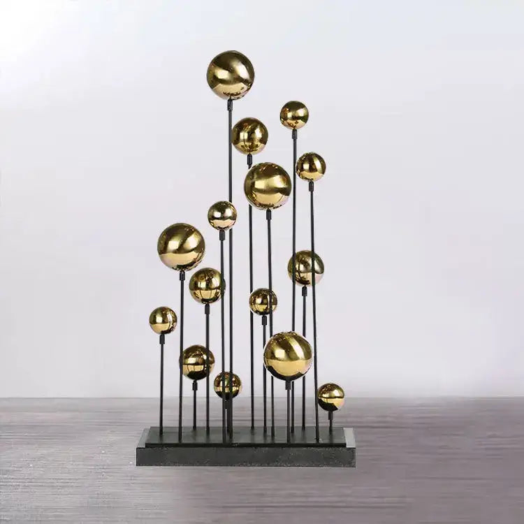 Modern geometric golden ball sculpture living room metal decor