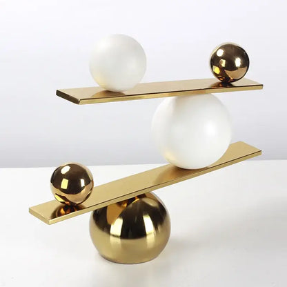 Modern geometric golden ball seesaw ramp living room sculpture