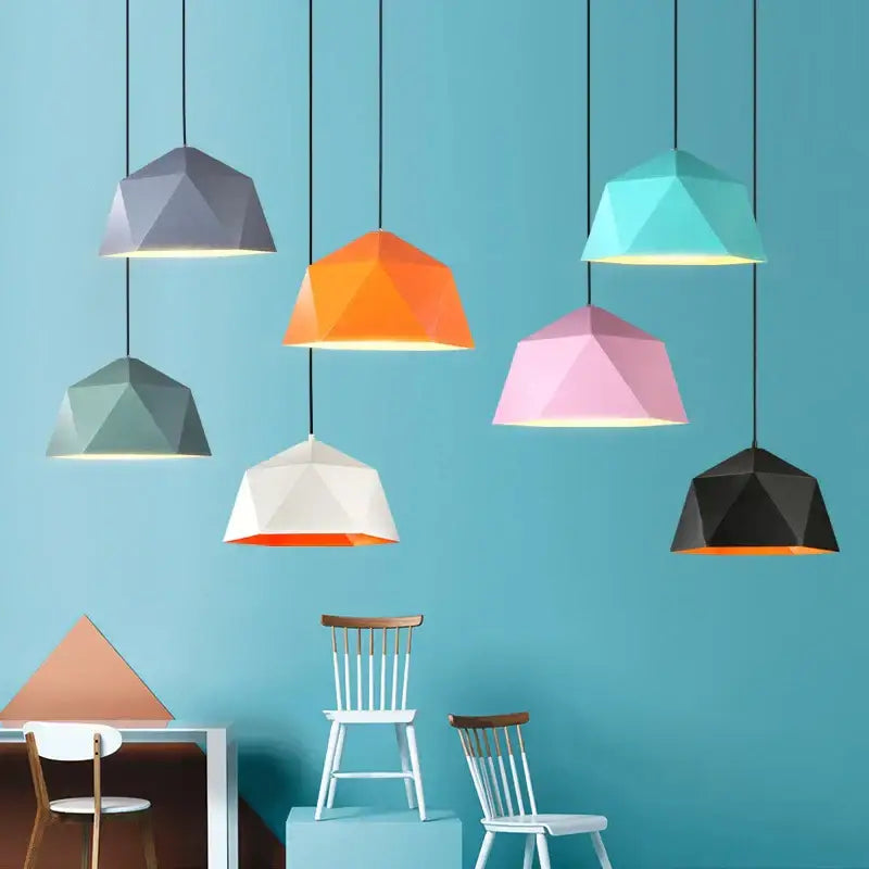 Modern geometric iron diamond pendant lights for living room