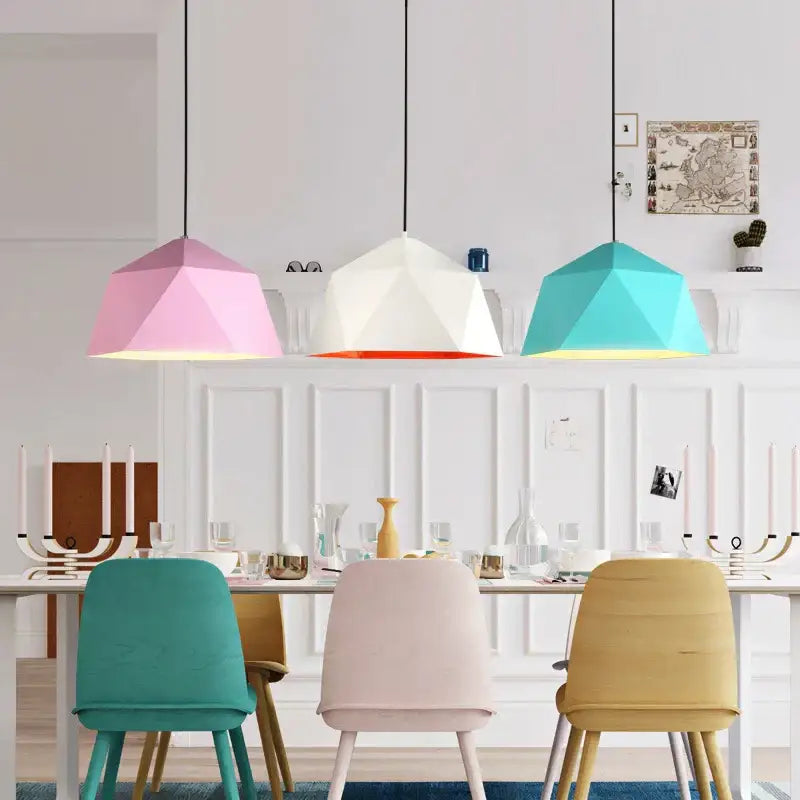 Modern geometric iron diamond pendant lights for living room