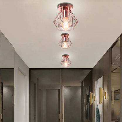 Modern geometric iron frame cage ceiling light for aisle and loft