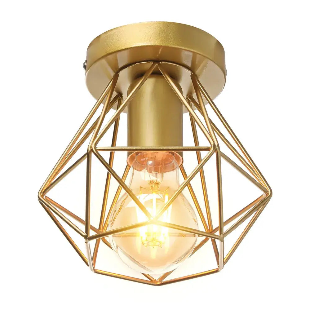 Modern geometric iron frame cage ceiling light for aisle and loft