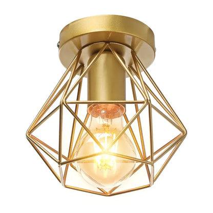 Modern geometric iron frame cage ceiling light for aisle and loft
