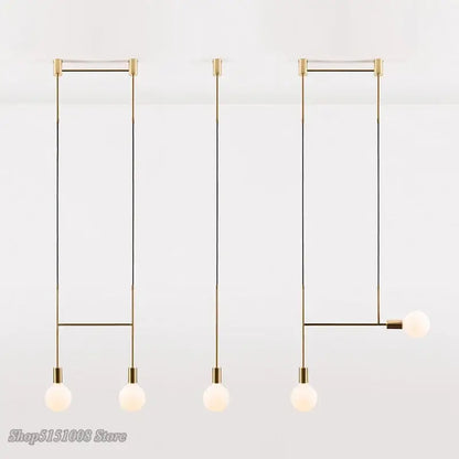 Modern geometric iron pendant light brass & black dining room 3 bulb