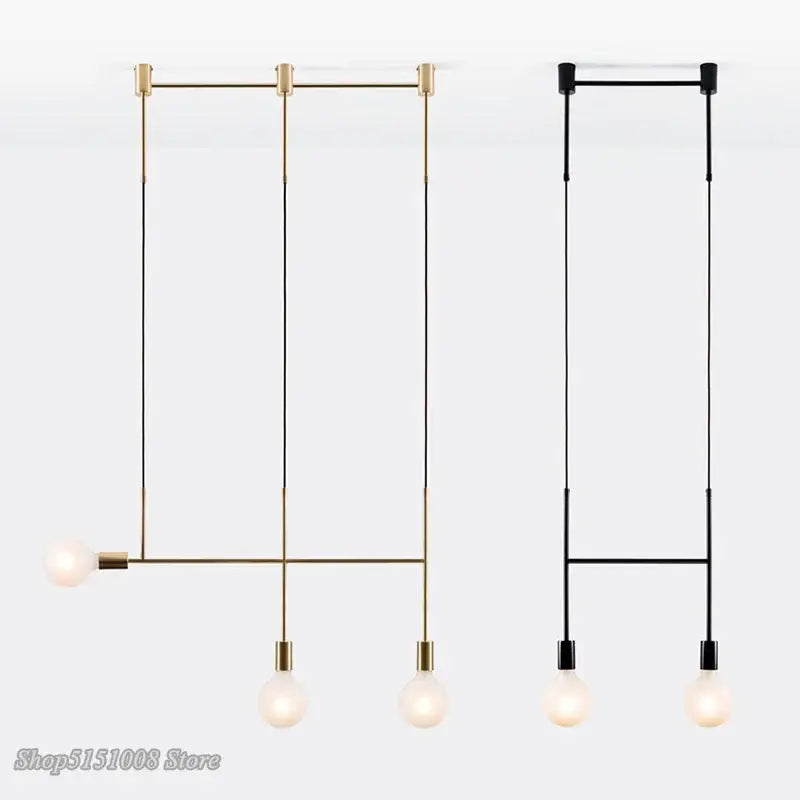 Modern geometric iron pendant light brass & black dining room 3 bulb