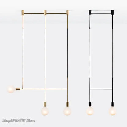 Modern geometric iron pendant light brass & black dining room 3 bulb