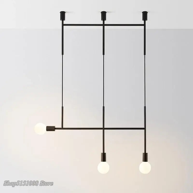 Modern geometric iron pendant light brass & black dining room 3 bulb