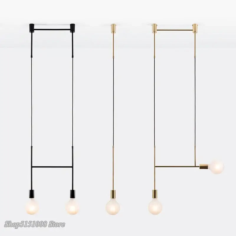 Modern geometric iron pendant light brass & black dining room 3 bulb