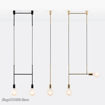 Modern geometric iron pendant light brass & black dining room 3 bulb