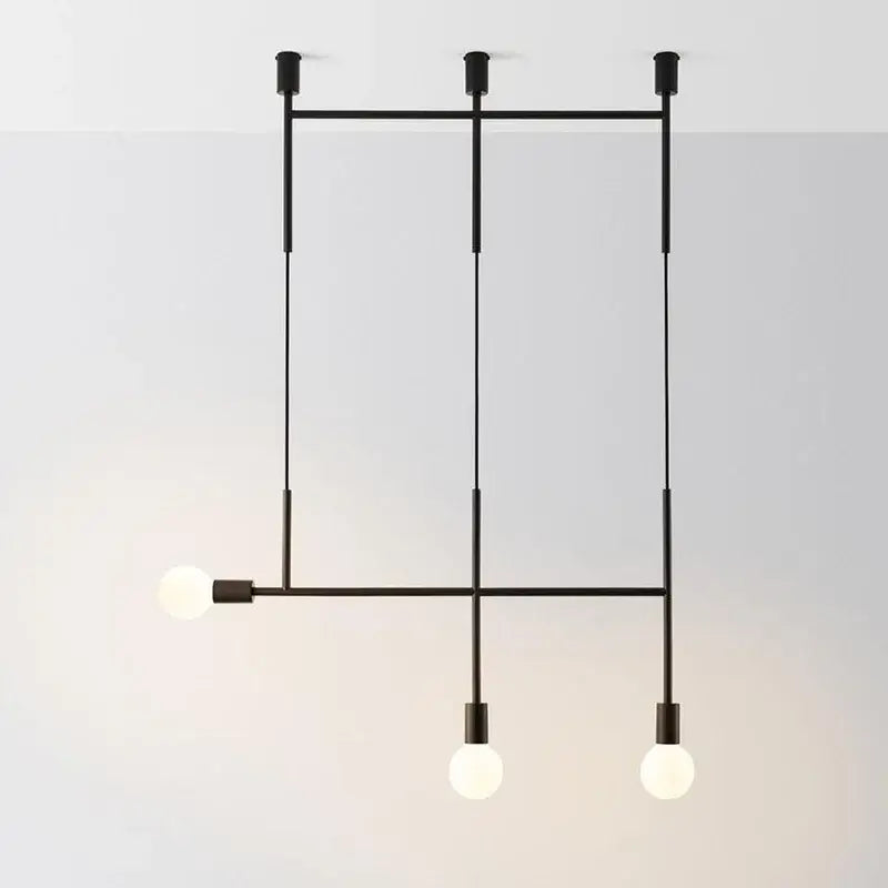 Modern geometric iron pendant light brass & black dining room 3 bulb