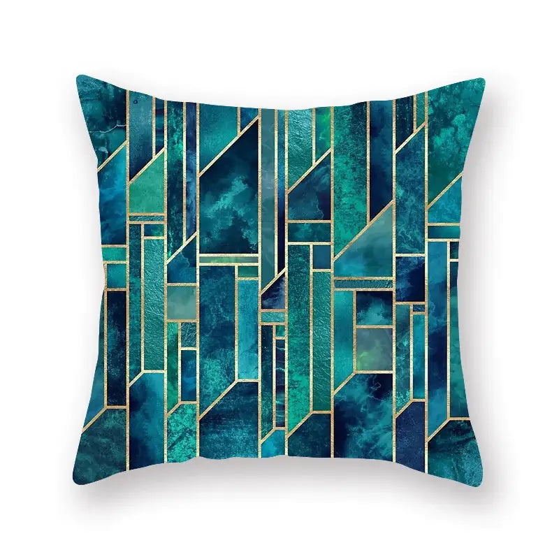 Modern geometric leaf flower pillowcase teal & blue living room decor