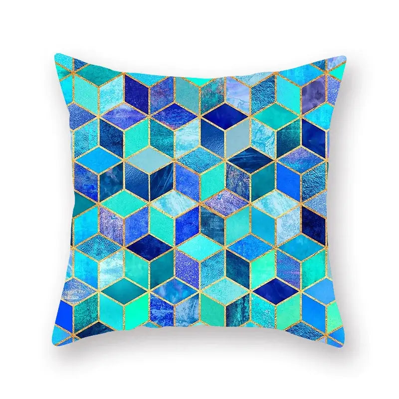 Modern geometric leaf flower pillowcase teal & blue living room decor