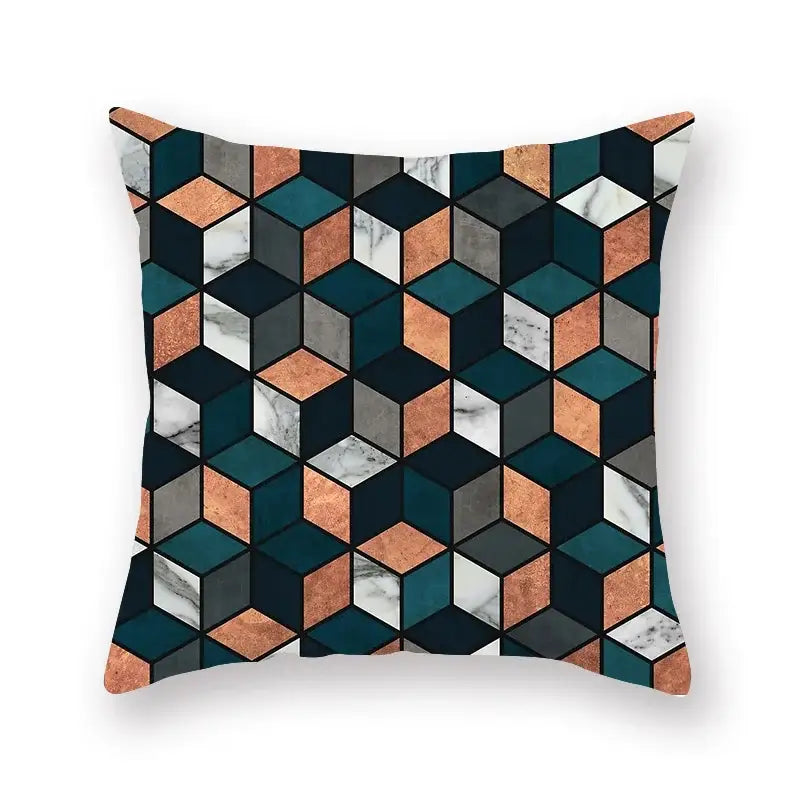 Modern geometric leaf flower pillowcase teal & blue living room decor