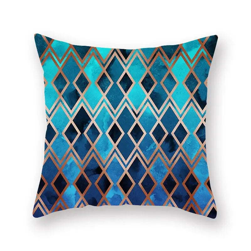 Modern geometric leaf flower pillowcase teal & blue living room decor