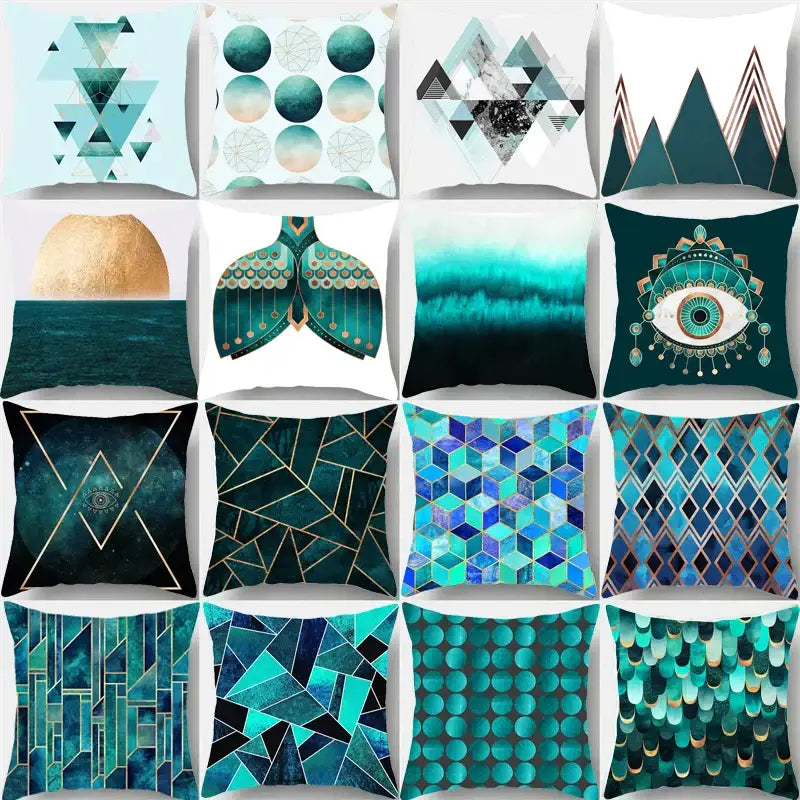 Modern geometric leaf flower pillowcase teal & blue living room decor