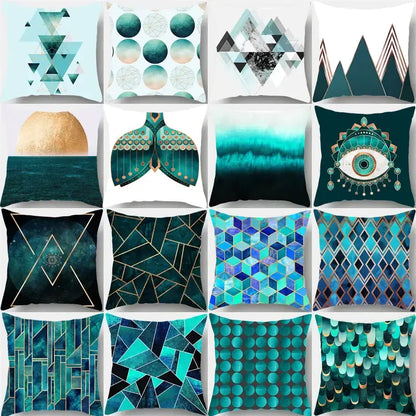 Modern geometric leaf flower pillowcase teal & blue living room decor