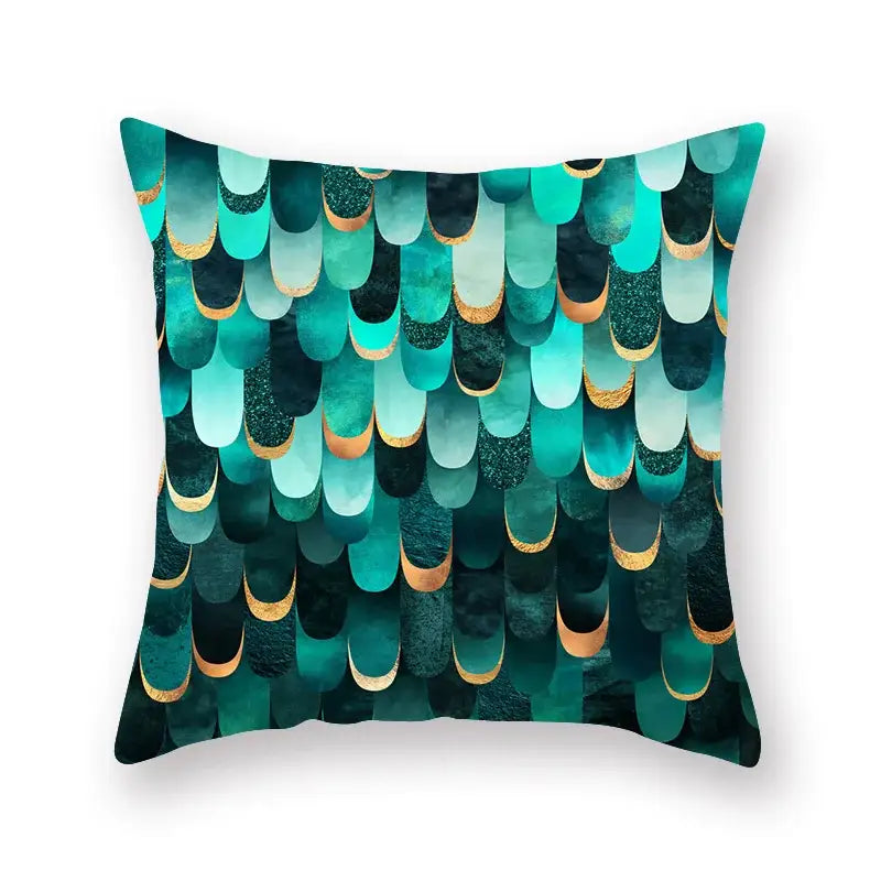 Modern geometric leaf flower pillowcase teal & blue living room decor