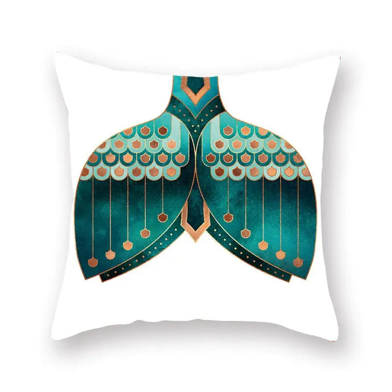 Modern geometric leaf flower pillowcase teal & blue living room decor