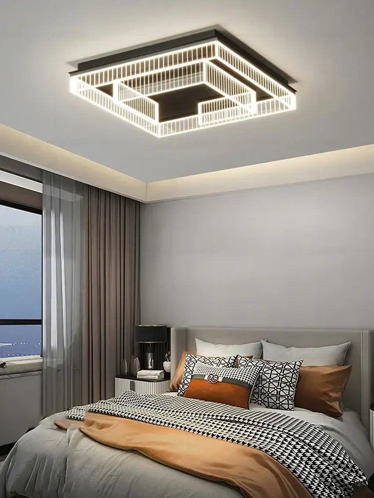 Modern geometric led black chandelier acrylic ceiling lamp living room